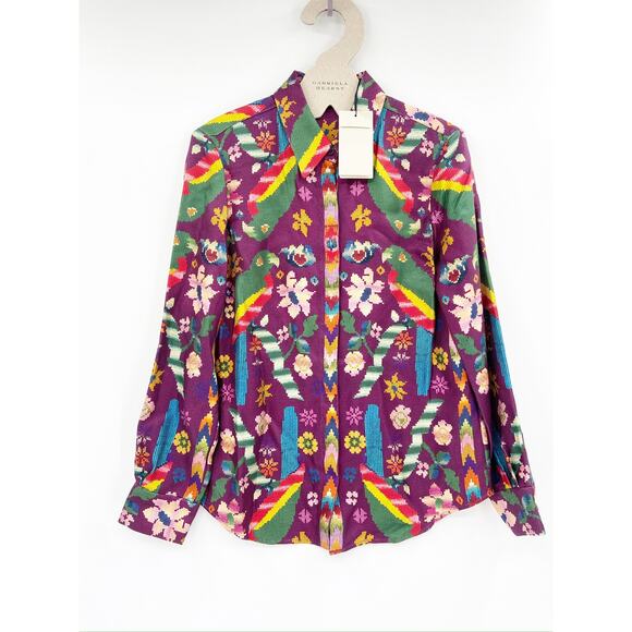Gabriela Hearst Henri Paradiso Print Multicolor Long Sleeve Top Size 38 NWT - Picture 2 of 7